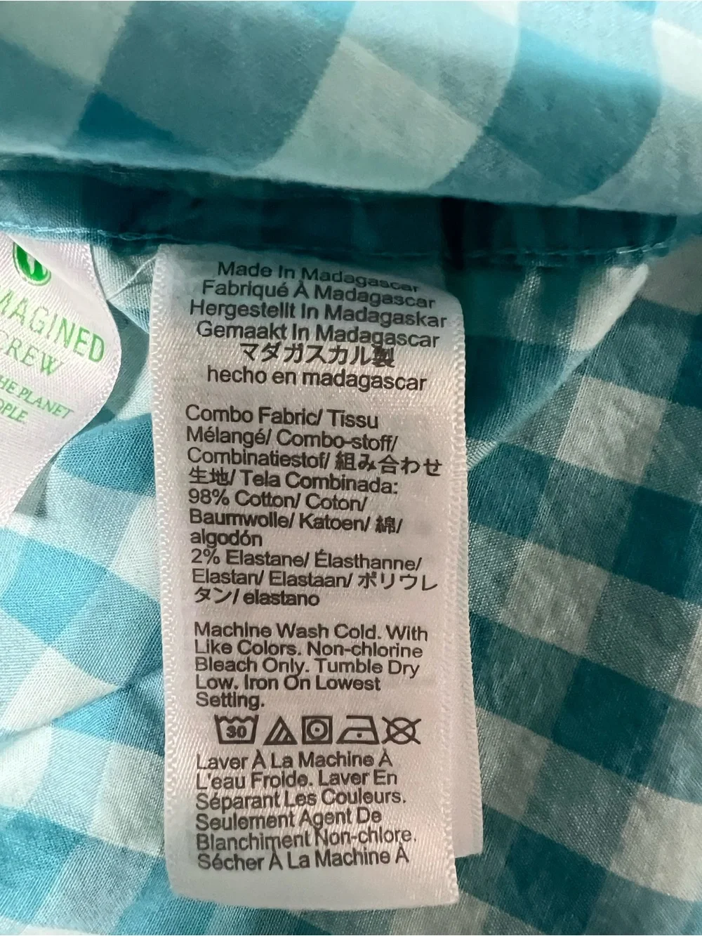 J Crew Men’s Long Sleeve Gingham Slim Untucked Flex Washed Shirt Turquoise Sz L